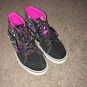Vans-Sk8 Hi Old Skool Paint Splatter Skater Shoes Black suede